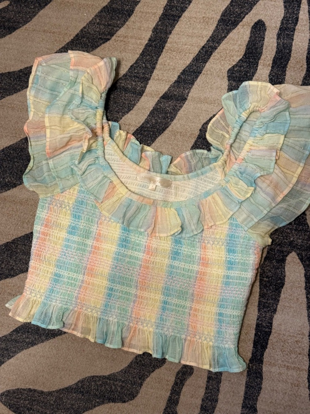 LoveShackFancy Smocked Pastel Rainbow Top